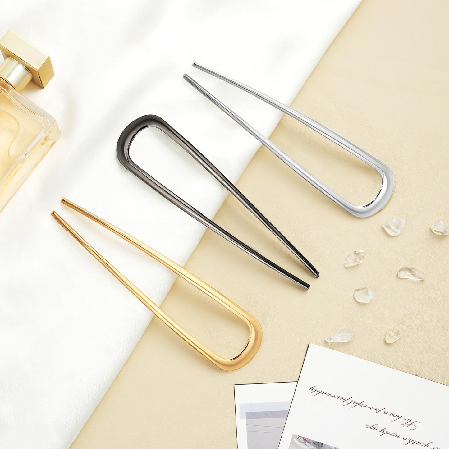 3 Pcs French Hair Pin for Women, 5.5 Inch Metal U-Shaped Hair Clip for Thick Hair, Hair Pins Suitable for Different Hairstyles (Black, Gold, Silver)