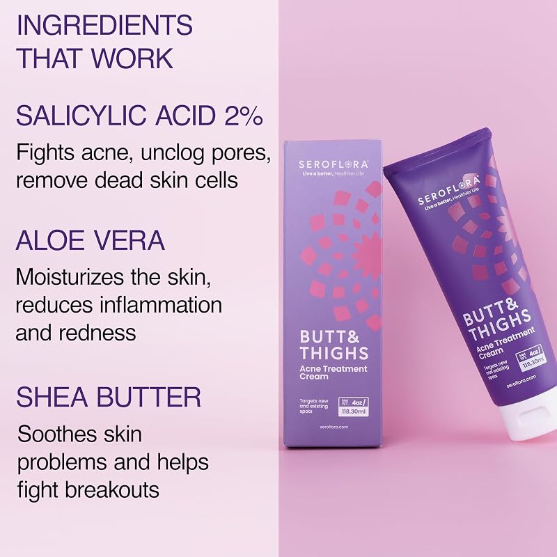 Butt & Thighs Acne Treatment Cream, 4 Fl Oz – Salicylic Acid 2% Natural Balance