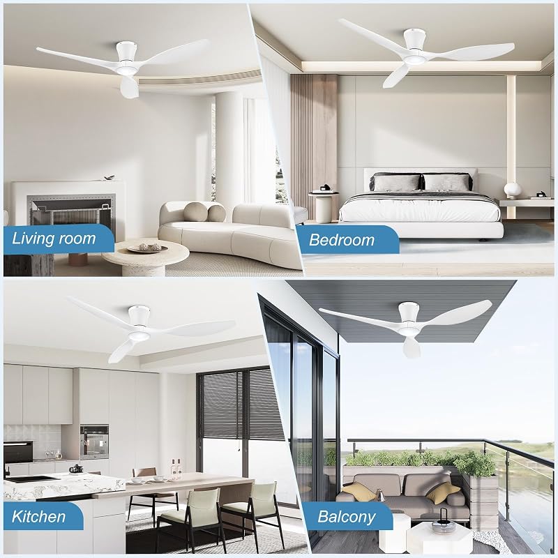 ocioc 52 Inch White Ceiling Fans with Lights and Remote - Variation: White+52 inch