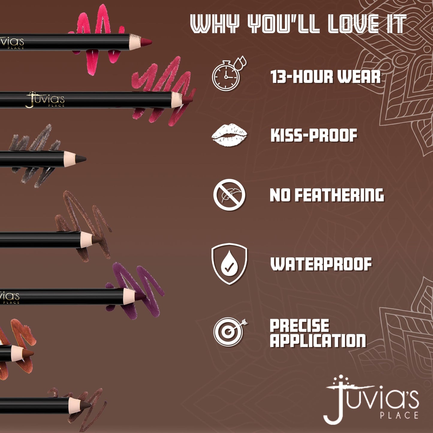 Juvia's Place Long Wear Lip Pencil – Rizz – Waterproof & Kiss-proof, Long Lasting Lip Liner, Smooth Makeup Application - Soft Matte Finish Base for Lipstick - 13 Hours of Wear for Everyday Use