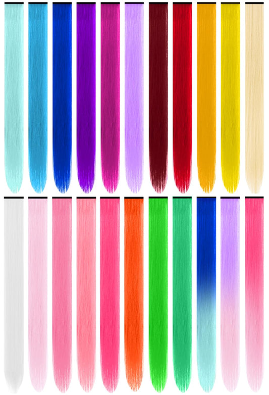 TOFAFA 22 Pcs Colored Hair Extensions, Multi-colors Party Highlights Clip in Synthetic Hair Extensions 22 inch Rainbow Hairpieces for Girls Women Kids Favor Gift (Colorful Set)