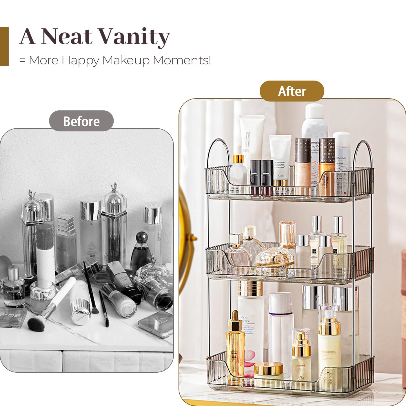 Aveniee Bathroom Counter Organizer, 3 Tier Perfume Skin Care Countertop Storage Shelf, Vanity Makeup Tray for Cosmetic Skincare Lotion,Grey