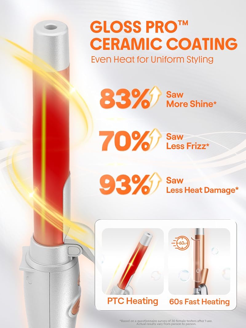 Rotating Curling Iron 1-Inch, Extra Long Barrel, Auto Curling Wand for Long Hair