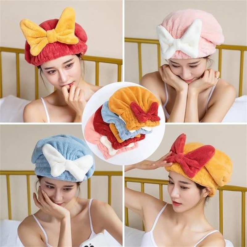 bokando Super Absorbent Hair Towel Wrap for Wet Hair, Efficient Hair Towel Wrap for Women, Quick-Drying Thickened Soft Bow Tie Hair Towel Wrap for Wet Frizzy Long Thick Hair (Blue&Pink)