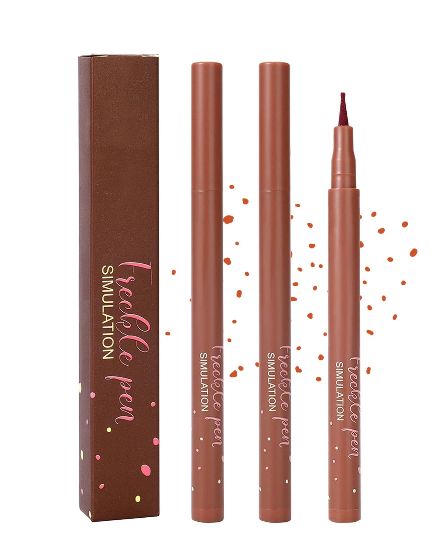 Liquid Freckle Pen, 2Pcs Red Waterproof Long Lasting Natural Lifelike Fake Face Freckles, Quick Dry Sweatproof Vivid Faux Soft Dot Sopt Freck Pen Stamp, Skin Tattoo Summer Makeup Gift Kit for Women-03