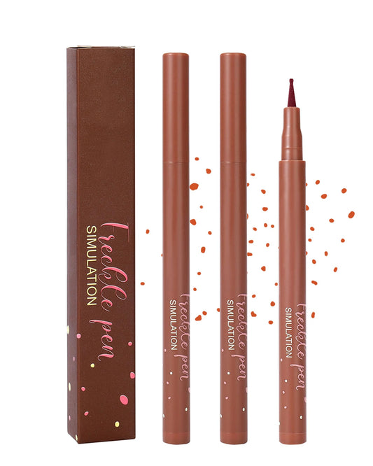 Liquid Freckle Pen, 2Pcs Red Waterproof Long Lasting Natural Lifelike Fake Face Freckles, Quick Dry Sweatproof Vivid Faux Soft Dot Sopt Freck Pen Stamp, Skin Tattoo Summer Makeup Gift Kit for Women-03