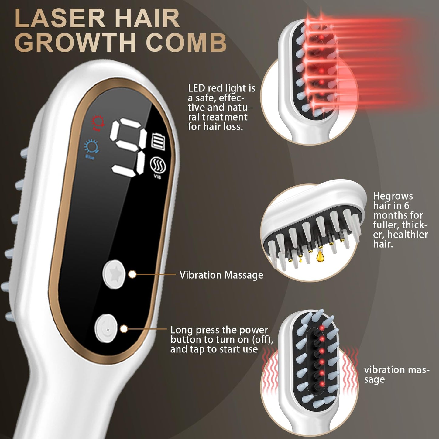 Laser Hair Growth Comb - Laser Light Therapy for Hair Growth, Handheld Scalp Laser Device for Thicker, Healthier Hair