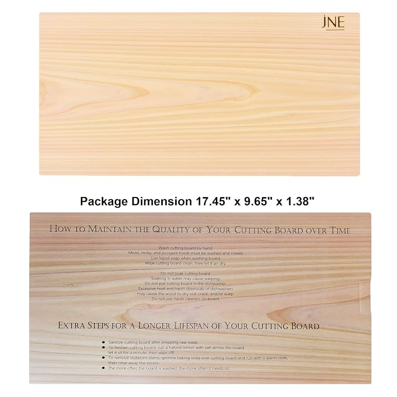 Hinoki Cypress Cutting Board 17.3" x 9.5" x 1" - Reversible, No Joint, Solid One-Piece