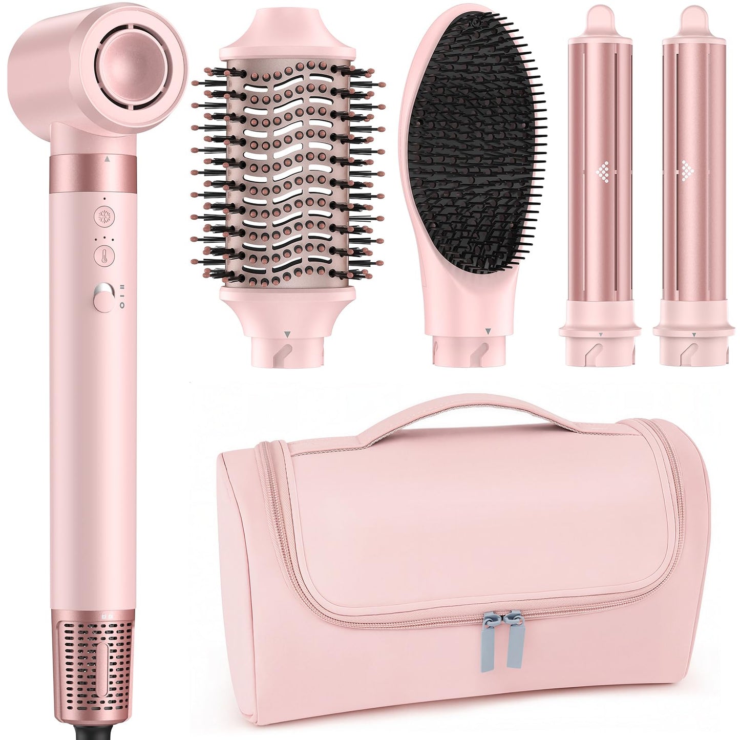 MESCOMB 5 in 1 Hot Air Styler Wrap – High-Speed Hair Dryer Brush with Auto Wrap Curlers, Fast Drying & Frizz-Free Styling, No Heat Damage, Volumizing Brush with Travel Bag