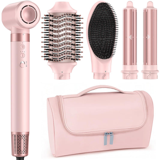 MESCOMB 5 in 1 Hot Air Styler Wrap – High-Speed Hair Dryer Brush with Auto Wrap Curlers, Fast Drying & Frizz-Free Styling, No Heat Damage, Volumizing Brush with Travel Bag