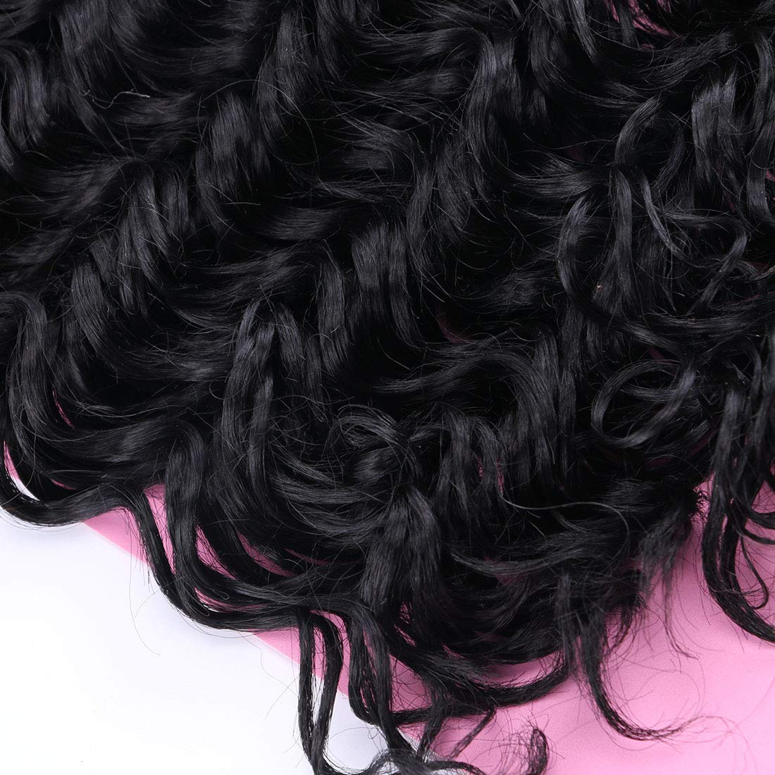 FRELYN Deep Wave Curly Synthetic Hair Weave Bundles - Black, 16-20 Inches, 4 Pack