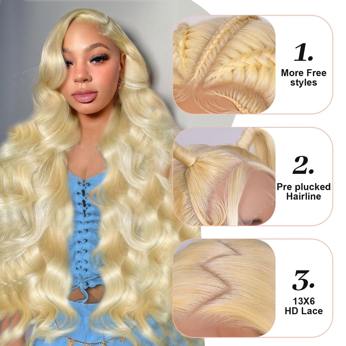 Quiport 613 Lace Front Wig Human Hair 210 Density Blonde Wig Human Hair 613 HD Lace Frontal Wig 13x6 Body Wave HD Lace Front Wigs Human Hair Pre Plucked With Baby Hair Glueless Wigs 24 Inch