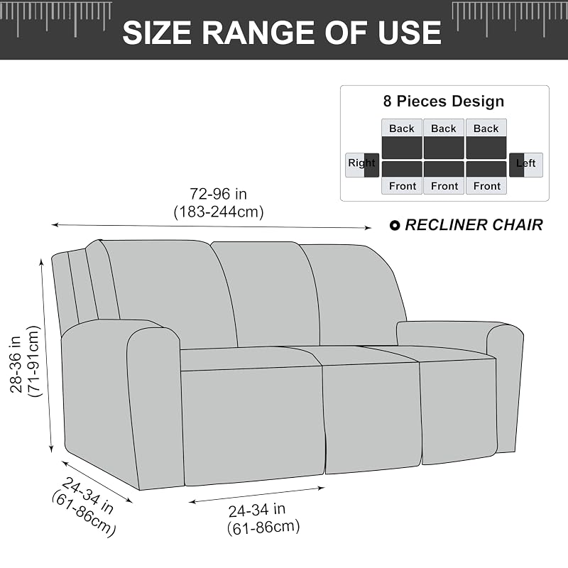 Gennia 3 Seat Waterproof Recliner Sofa Cover in Dark Gray, 72-102in