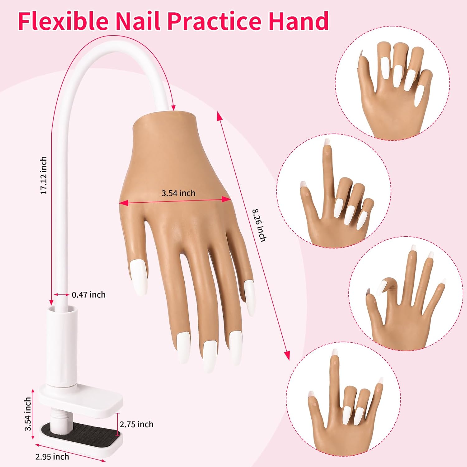 Flexible Acrylic Nail Practice Hand - Realistic Mannequin for Training & Nail Tips