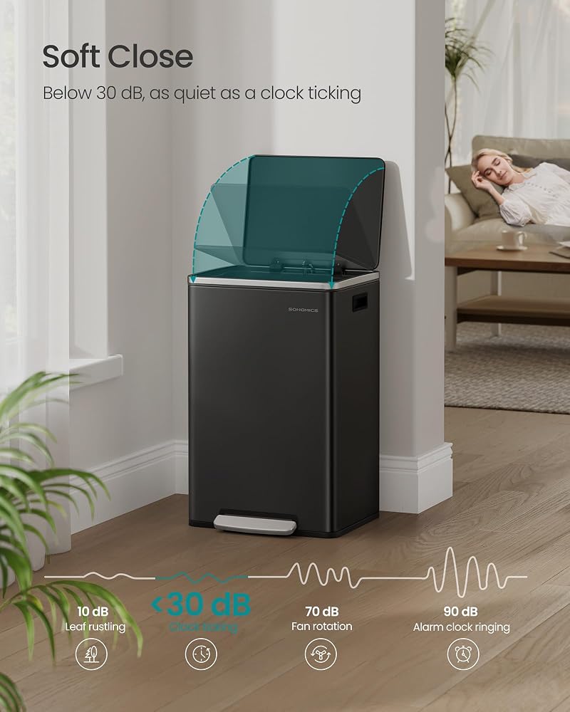 Ink Black SONGMICS 13 Gallon Stainless Steel Soft-Close Trash Can