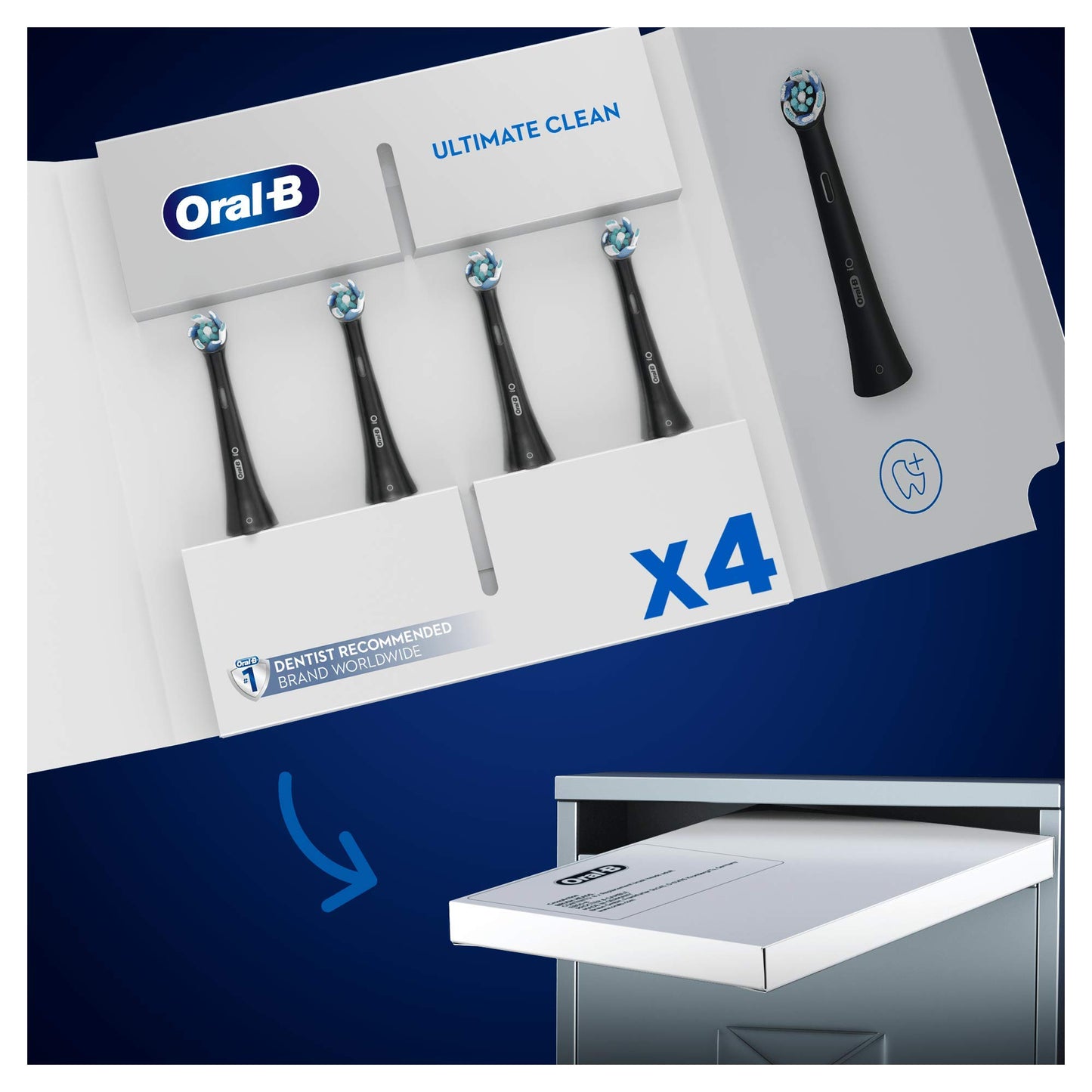 Oral-B iO Ultimate Clean Electric Toothbrush Head, Twisted & Angled Bristles for Deeper Plaque Removal, Pack of 4, Suitable for Mailbox, Black