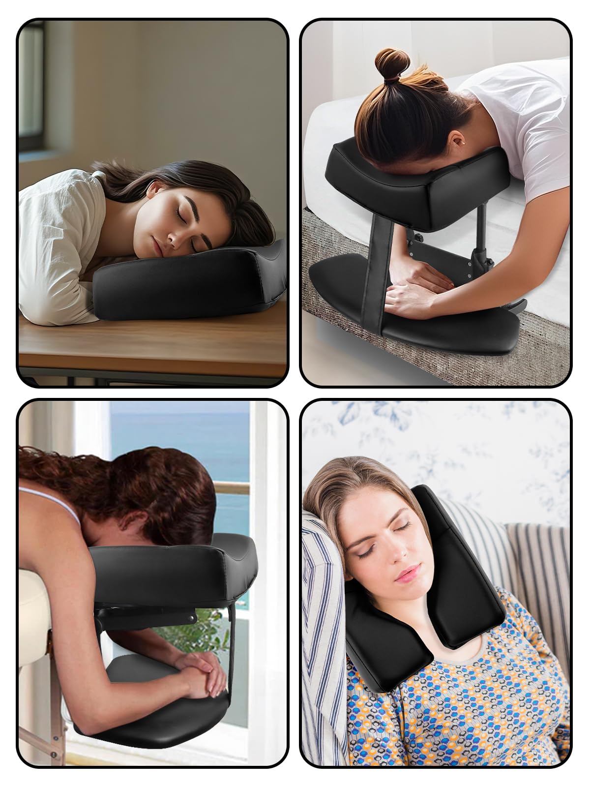 EBANKU Adjustable Headrest Face Pillow Cradle & Face Cushion Support Bracket, Headrest Cushion Square Pillow, Salon Home Mattress Massage Kit (Black)