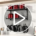 19-30 Inch Expandable Wall Mount Pot Rack with 2 Tiers, 10 Hooks & Lid Holders
