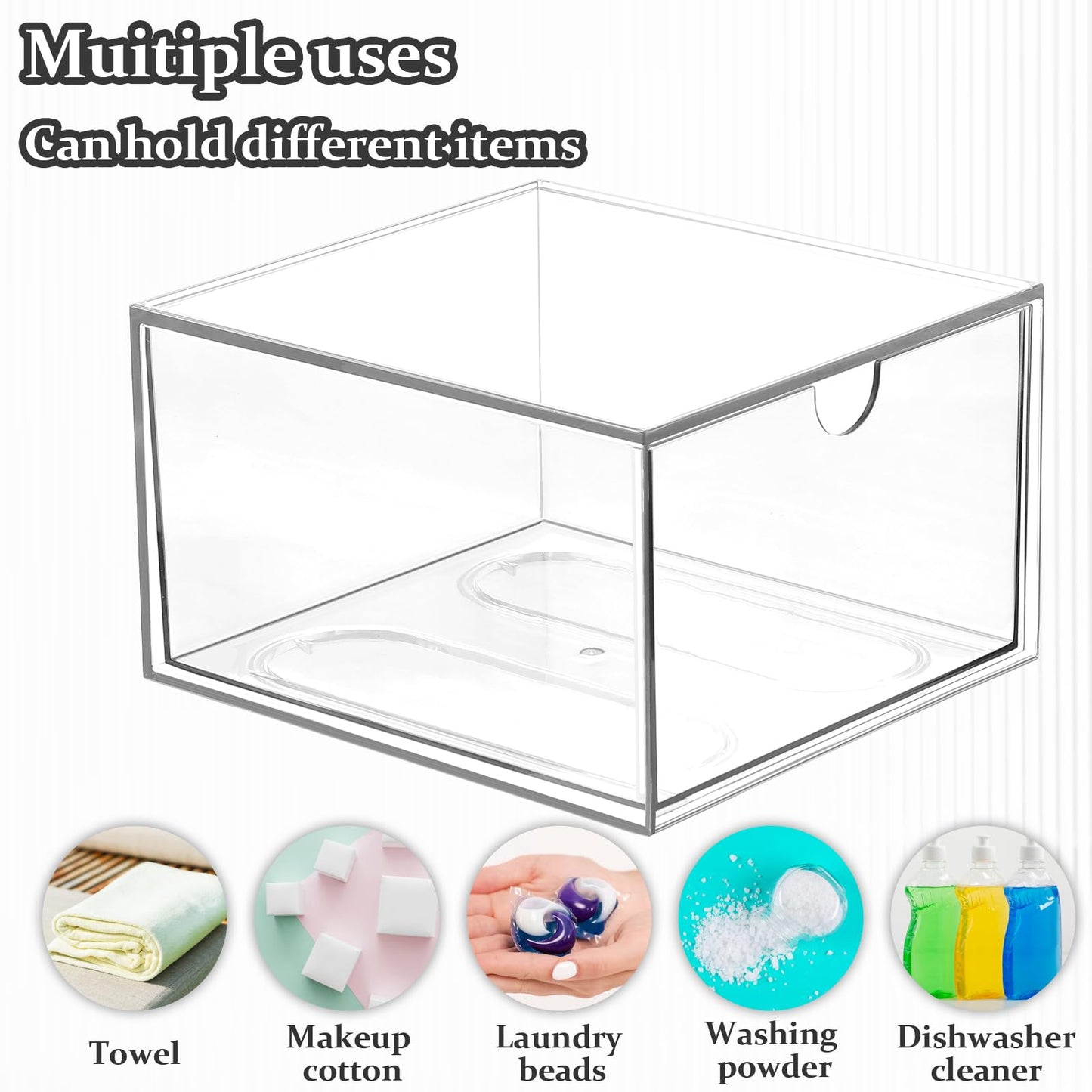 2 Pcs Disposable Face Towel Holder, Face Towel Storage Box Bin, Stackable Clear Makeup Organizer with Drawer for Clean Skin Club Face XL Towels Holder for Vanity Bathroom and Makeup Organization