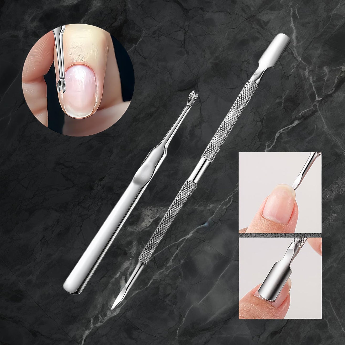 Glossy Finish Cuticle Nipper & Nail Tools - Fine-Coated Trimmer, Double Buckle Cutter with Comfort Grip - Cuticle Remover & Clipper (Yellow+Blue+Pusher)