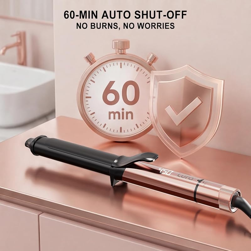 1.25 Inch Oval Ceramic Curling Iron with Temperature LCD - Long Barrel Pro Curling Wand, Auto Shut-Off