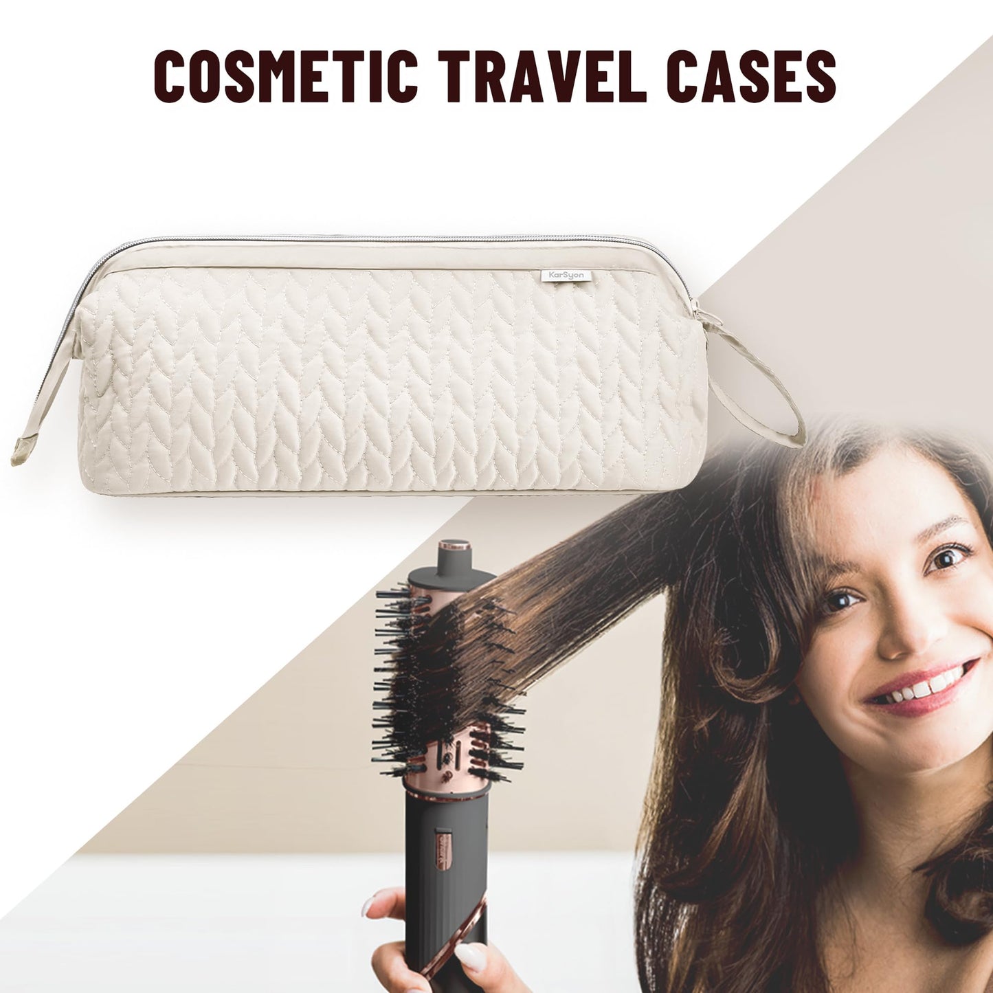 KarSyon Shark Flex Style Case for Dyson Airwrap Hair Dryer Brush Revlon Hair Tools Travel Bag Carrying Case Flat Curling Iron Organizer (Beige)