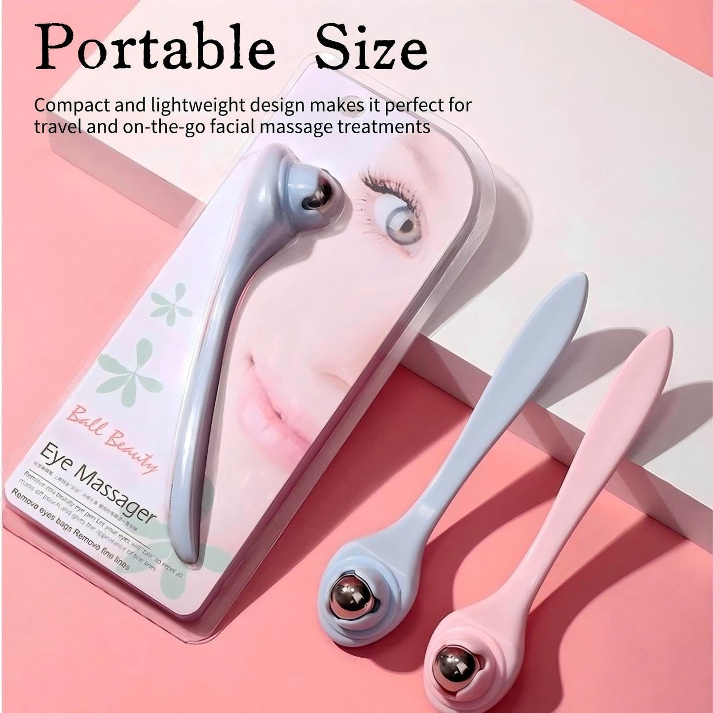 KINTEGOOD Eye Roller Massager with 360 Rotating Stainless Steel Roller Ball, Face and Eye Ice Roller for Dark Circles, Puffiness Relief, 1 Pack, Light Red