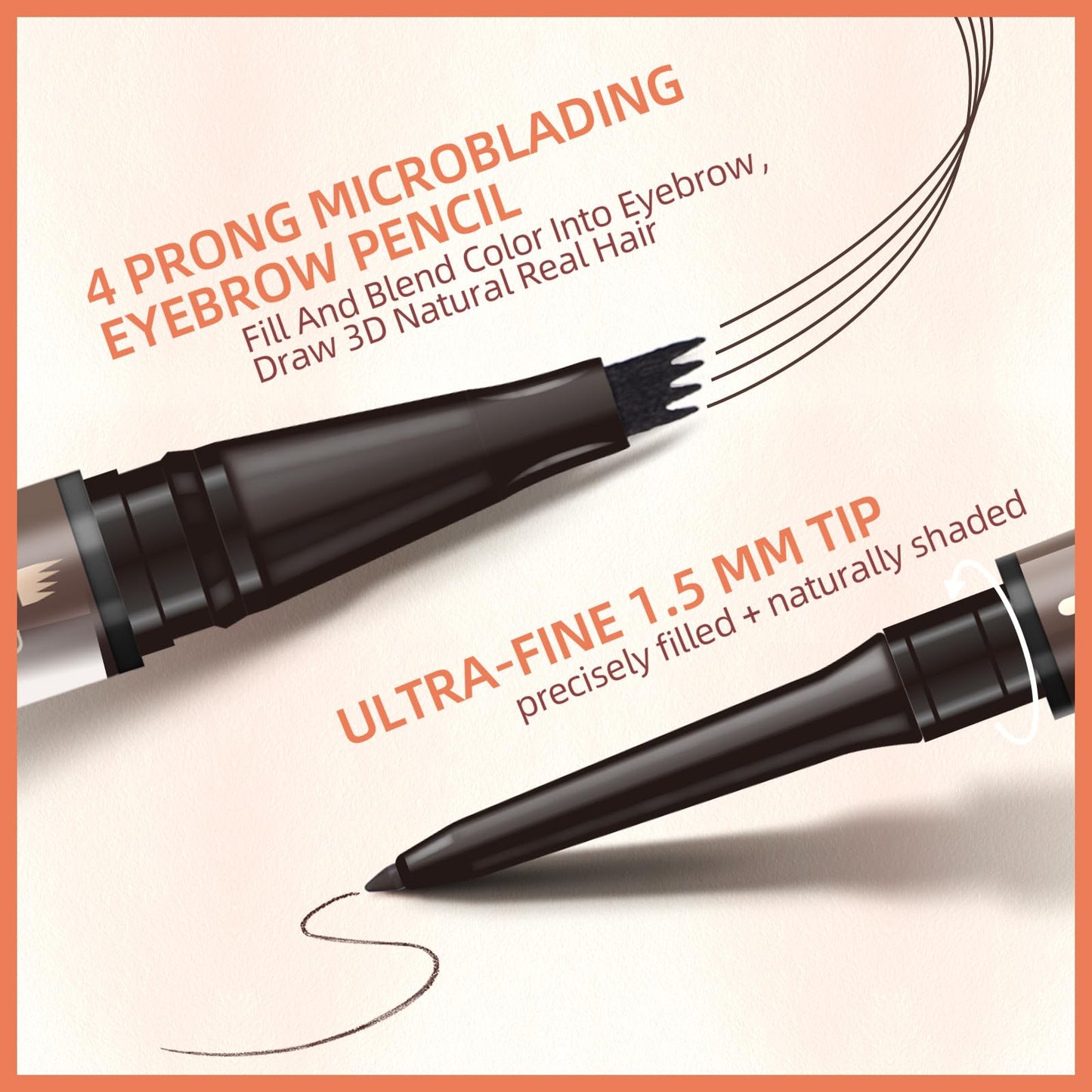 Eyebrow Pencil - Eyebrow Pen 2-IN-1 Eye Brow Pencils for Women, Microblading Brow Pen with 4-Fork-Tip & Precision Tip, 1 Eyebrow Brush, Create Natural Hair-Like Brows, Last All-Day, Brown