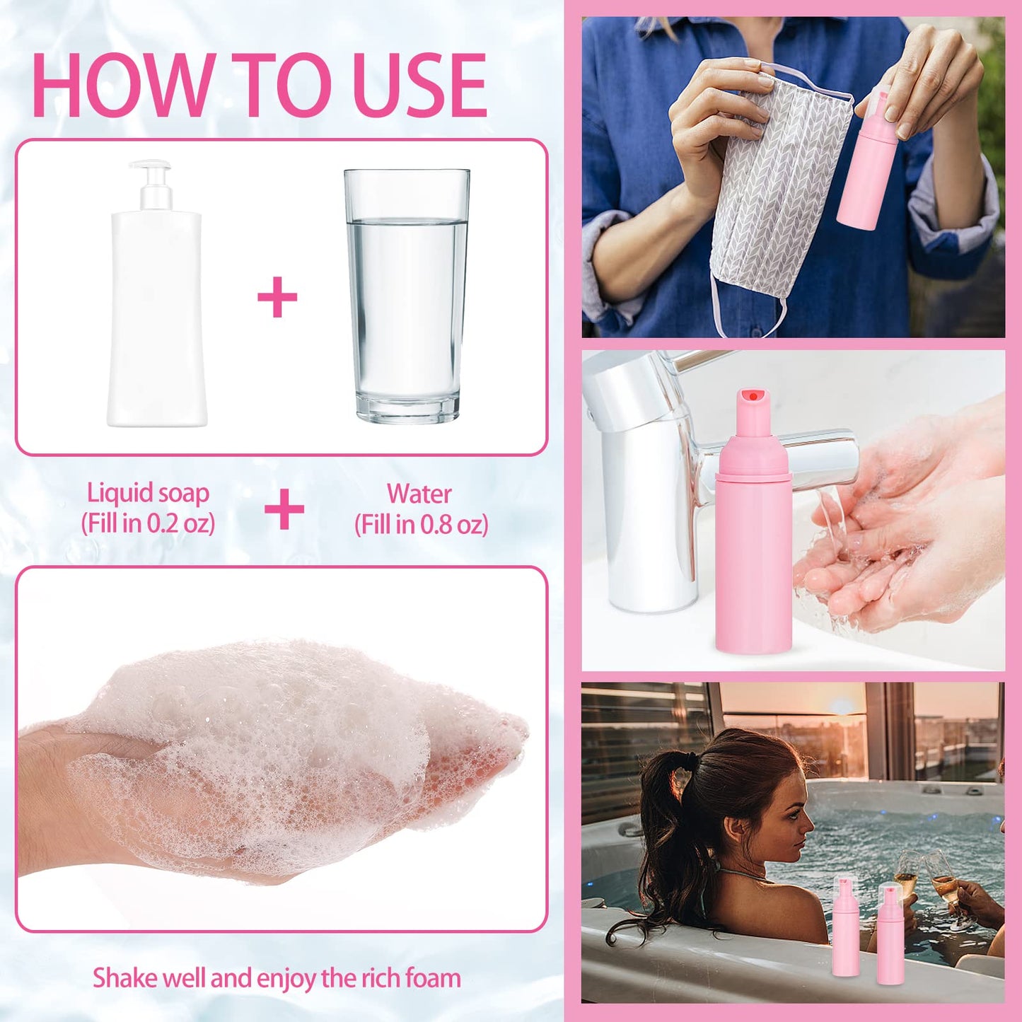 35 Pack Plastic Foam Bottles Travel Soap Dispenser Bottles with Pump Mini Liquid Foaming Soap Bottles for Refillable Hand Sanitizer Lash Cleanser Shampoo Castile Pink(2 oz)