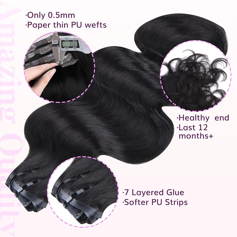 IDN Beauty 14 Inch 100g Natural Black Seamless Clip-In Hair Extensions - 7pcs Ultra-Thin PU Weft