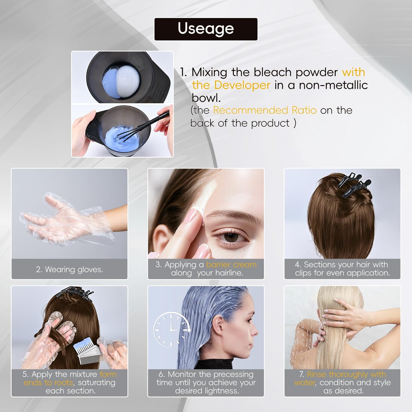Hair Bleach, Bleach for hair, Bleach Podwer for hair, 3.53oz / 100gLightening Up to 8 Levels of Lift for Hair Highlights & Lightening (small)