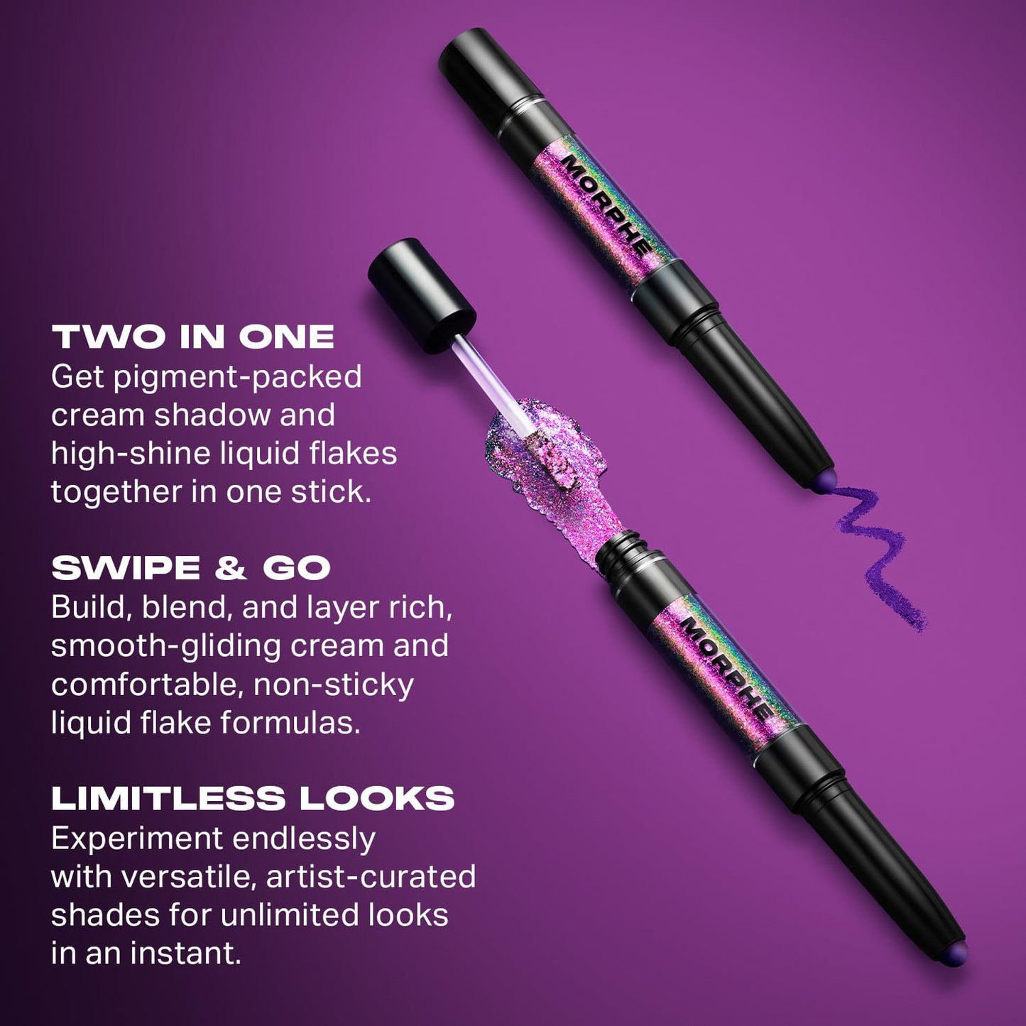 Morphe Mixed Signals Dual-Ended Eyeshadow Stick - Cream Eyeshadow Pigment & Chrome Liquid Flakes for Bold, Layered Eye Makeup Looks - Self Ware/Don't Care (0.96 oz)