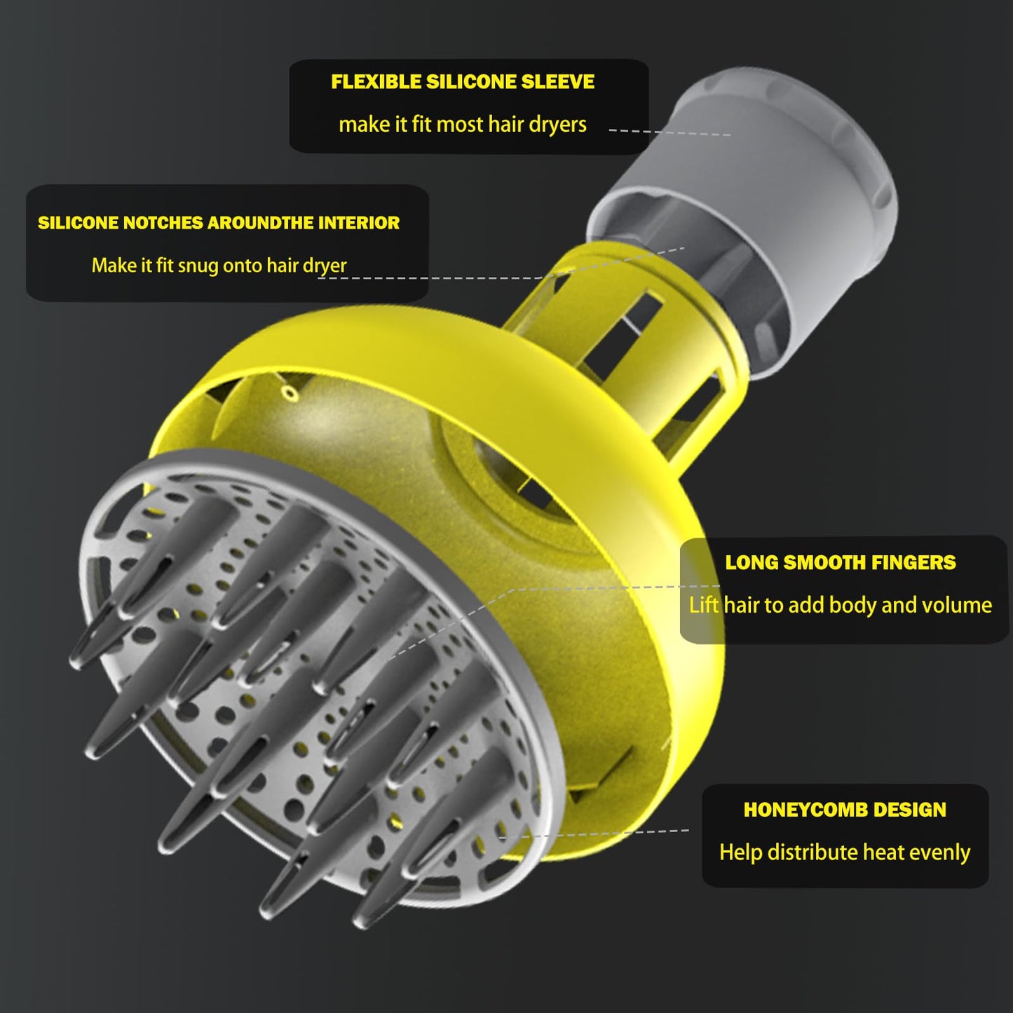 Large Hair Diffuser Attachment For Hair Dryer Nozzles From 1.7 To 2.1,Universal Diffuser Hair Dryer Attachment,Hair Diffuser For Curly Hair,Curly Hair Diffuser for Blow Dryer(Yellow)