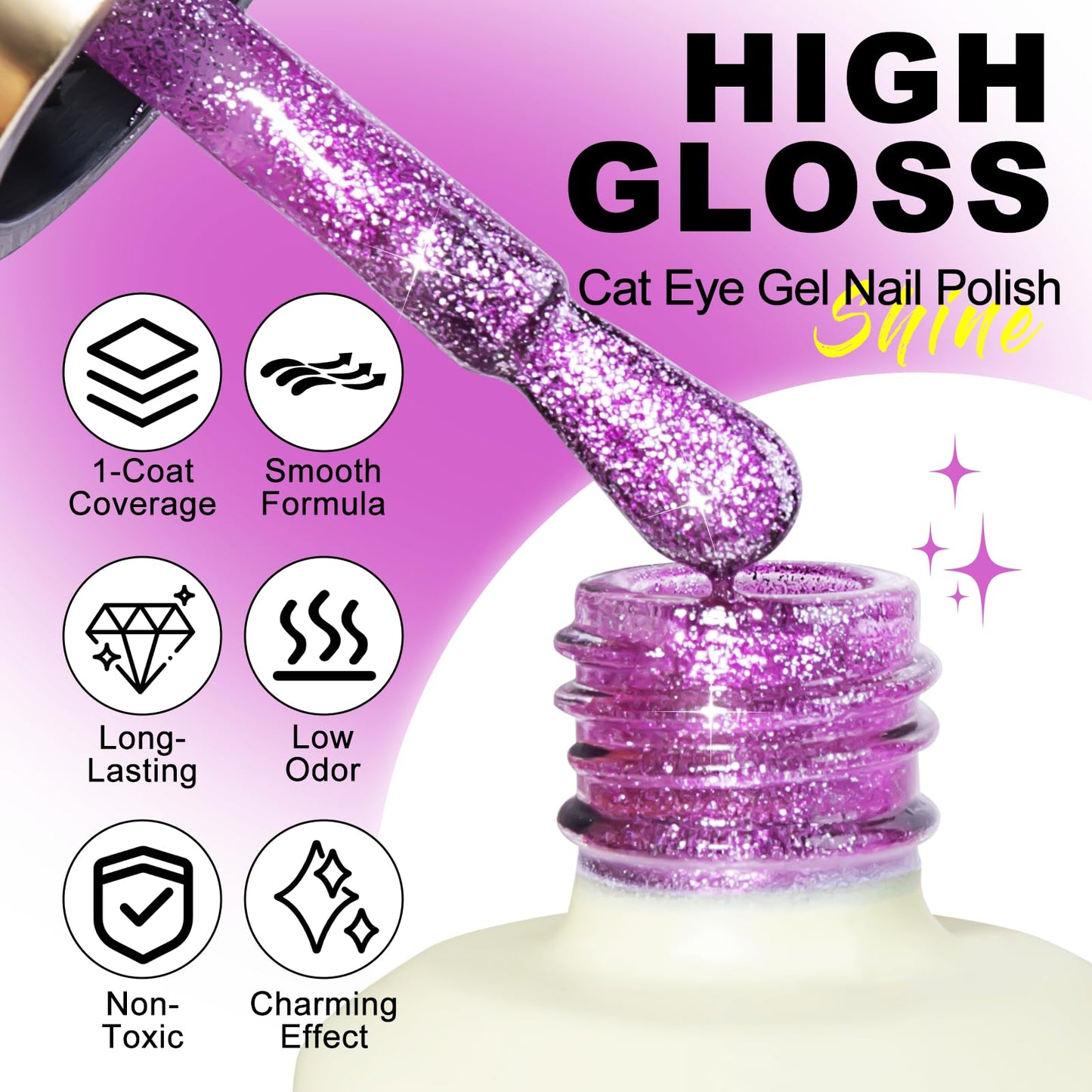 NXJ INFILILA Cat Eye Gel Nail Polish, 0.5 oz Magnetic Gel Nail Polish, Purple Glitter Holographic, Soak Off Salon Gel for Home Use (G06)