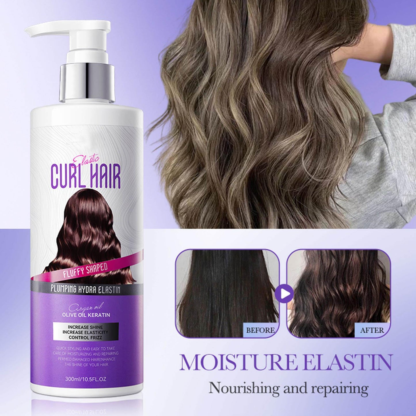 Natural Elastin for Curly Hair 2 in 1 Plumping and Moisturizing Elasticity Long-lasting Styling Elastin Hair Products (Extra Large 1 Bottle)