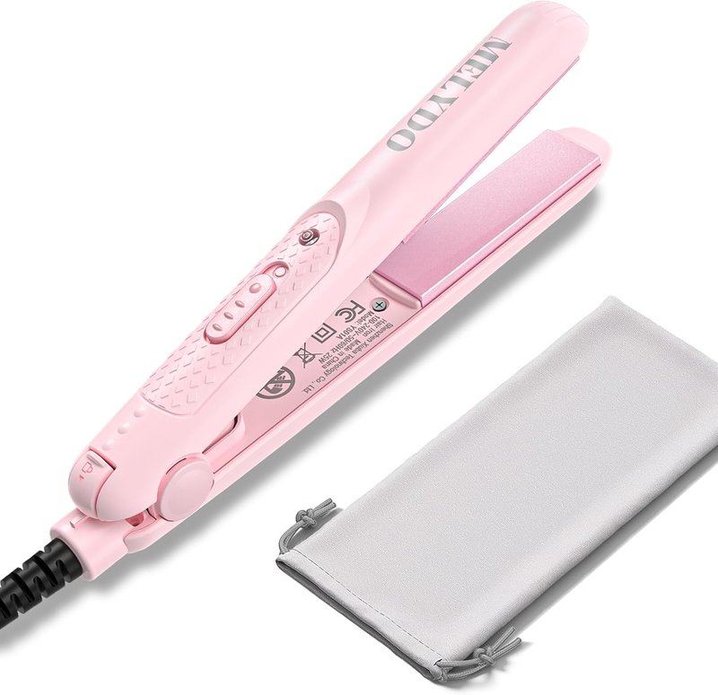 Mini Flat Iron, Ceramic Tourmaline Small Hair Straightener for Short Hair/Bangs, Dual Voltage Travel Hair Straightener, Portable Mini Straightener with Storage Pouch(Black)