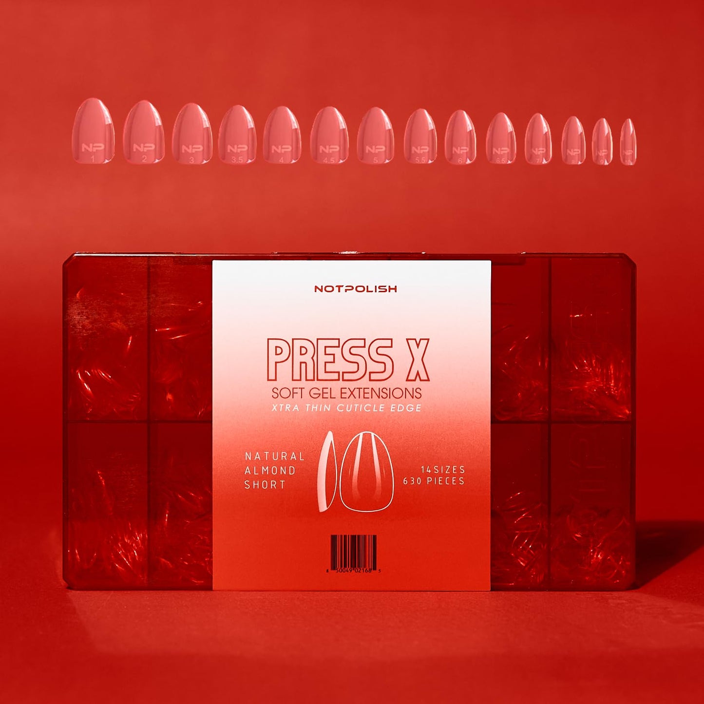 Notpolish Press X Soft Gel Nail Extensions - Natural Almond Shaped - Short - Pre-Shaped Fake Nails for Easy Application - Durable, Break-Resistant Soft Gel Nail Extension - 630 Pieces, 14 Sizes