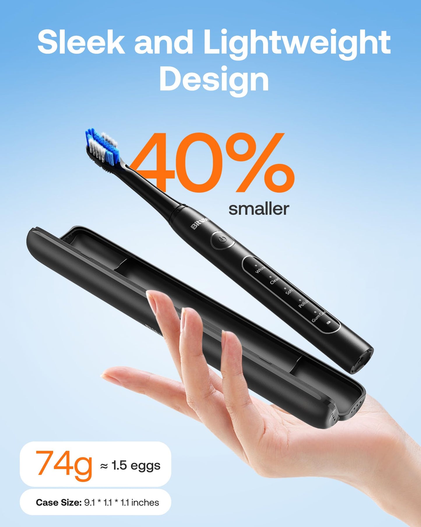 Bitvae ADA Accepted Electric Toothbrush, Travel Toothbrush Rechargeable for Adults and Kids, 60-Day Battery, 5 Modes, 8 Heads, Portable Travel Case & Holder, Shadow Black