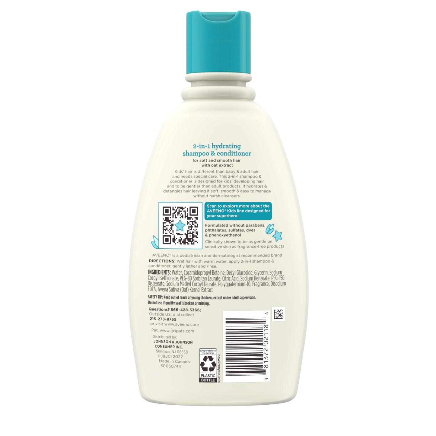 Aveeno Kids 2-in-1 Hydrating Shampoo & Conditioner, Gently Cleanses, Conditions & Detangles Kids Hair, Formulated With Oat Extract, For Sensitive Skin & Scalp, Hypoallergenic, 12 fl. oz