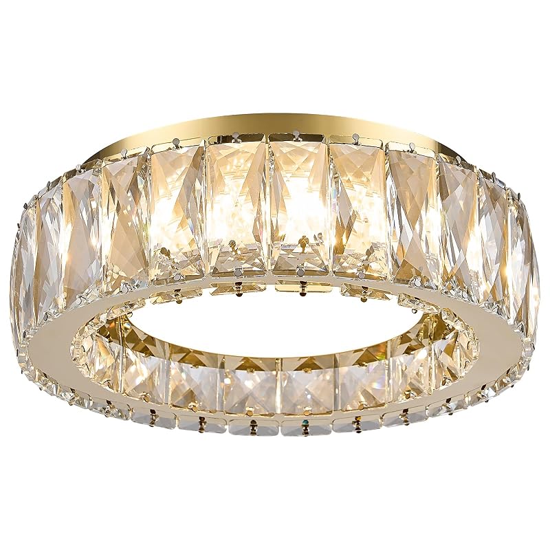 Gold 11 Inch Dimmable Crystal Flush Mount Ceiling Light Fixture