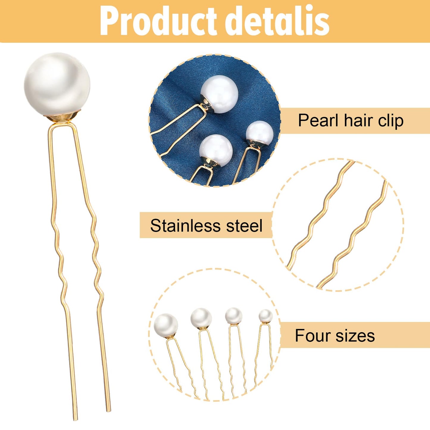 YUXIANLB 40 PCS Pearl Hair Pins Wedding Pearl Hairpins U Pearls Shaped Hair Accessories Bridal Bobby Pins White Pearls Bobby Clip Gold Vintage Headpiece Jewelry for Brides Bridesmaids Women Hairstyles