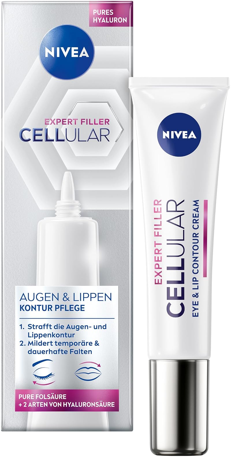 NIVEA Hyaluron Cellular Filler Anti-Age Eye Cream 2-Pack – 15 ml Each, Quick-Absorbing
