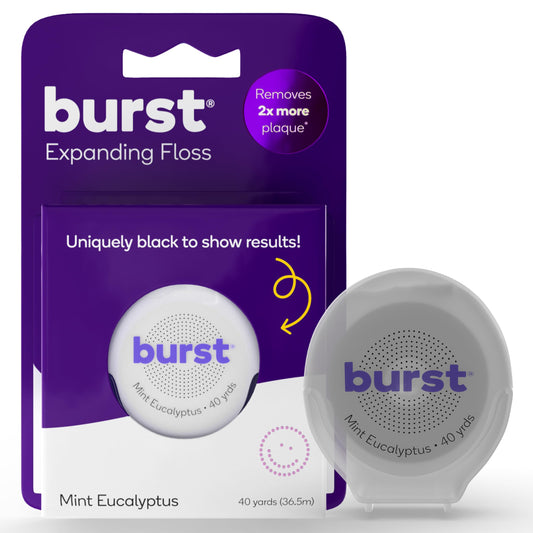 BURST Expanding Dental Floss (Mint Eucalyptus/40 Yards) | Stain Absorbing & Woven with Xylitol Coating to Fight Cavities | Vegan | Paraben Free