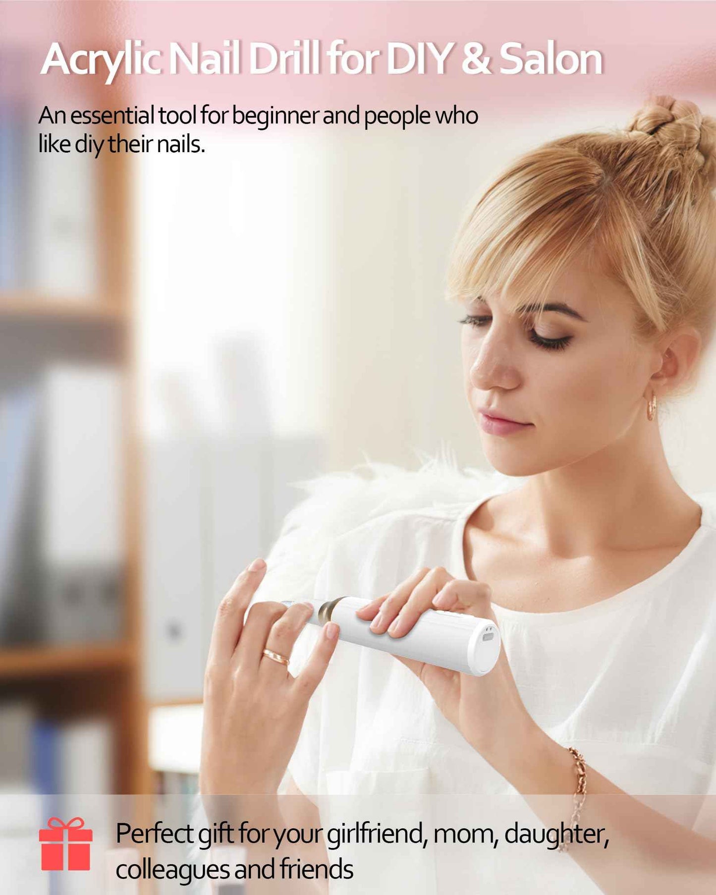 DEEHENK Nail Drill,Cordless Electric Files for Gel Nails E-File Manicure Kit Women Rechargeable Drill para Uñas Profesional Machine Grinder Acrylic White (M918)