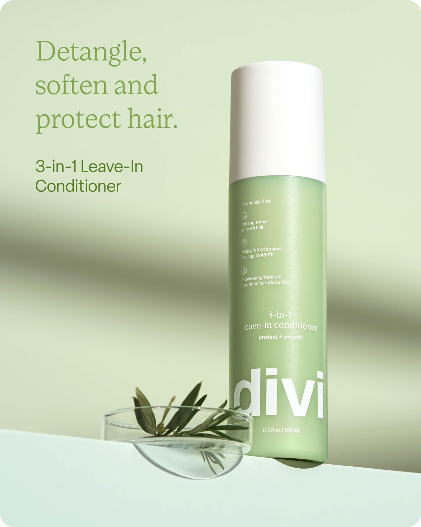 divi 3-in-1 Leave-In Conditioner Spray - Detangler & Heat Protectant for Frizz Control & Shine, Lightweight Moisturizer - For All Hair Types - 6.5 Fl Oz