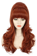 karlery Adult Women Long Wavy Ginger Auburn Wig Big Red Costume Wig Bouffant Beehive Wig 60s 70s Themed Party Wig