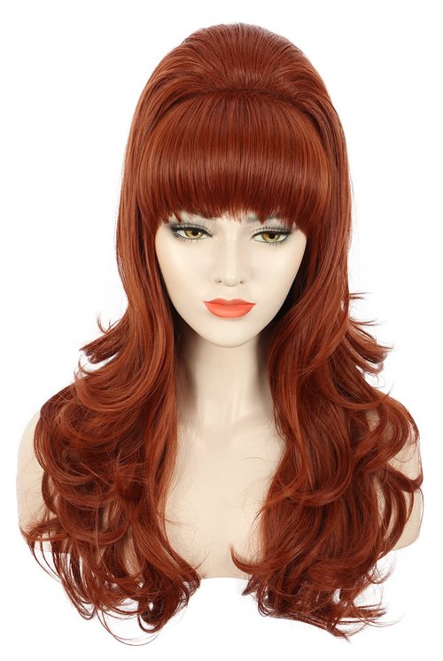 karlery Adult Women Long Wavy Ginger Auburn Wig Big Red Costume Wig Bouffant Beehive Wig 60s 70s Themed Party Wig
