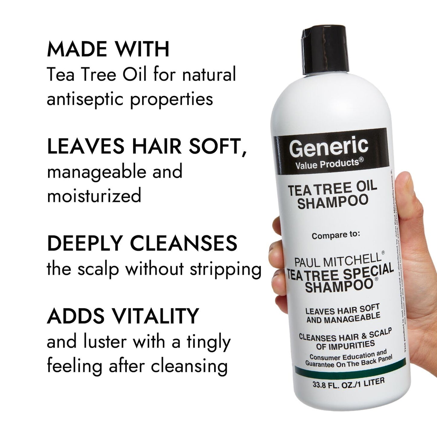 Generic Value Products Tea Tree Oil Shampoo, Leaves Hair Soft and Manageable, Leaves Scalp Clean and Tingling, Adds Vitality and Luster, 16 oz.