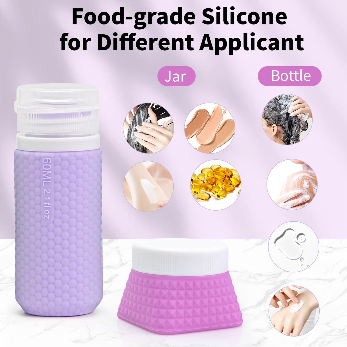 Travel Size Jars Cream Containers for Creams Makeup Leak Proof 4 Pcs 1.7oz 50ml+ 2oz 60ml Liquid TSA Approved Lotion Bottle Small 1Pc Refill Toiletries Kit with Skincare Cosmetic Bag Women - Diamond