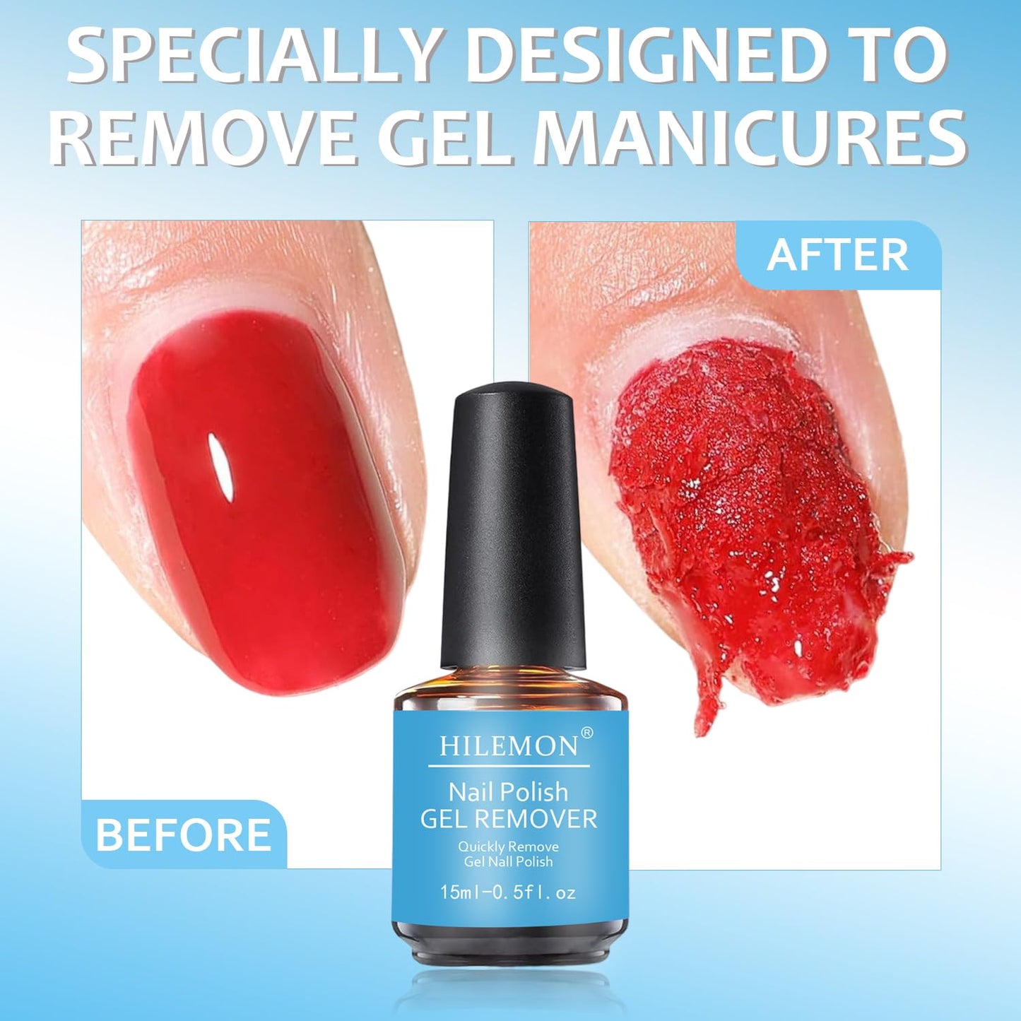 Quick Remover for Gel Nail Polish, Magic Gel Remover Easily Remove Polish in 3min, No Soaking or Wrapping, Professional Nail Remover 15ml (2PCS Remover)